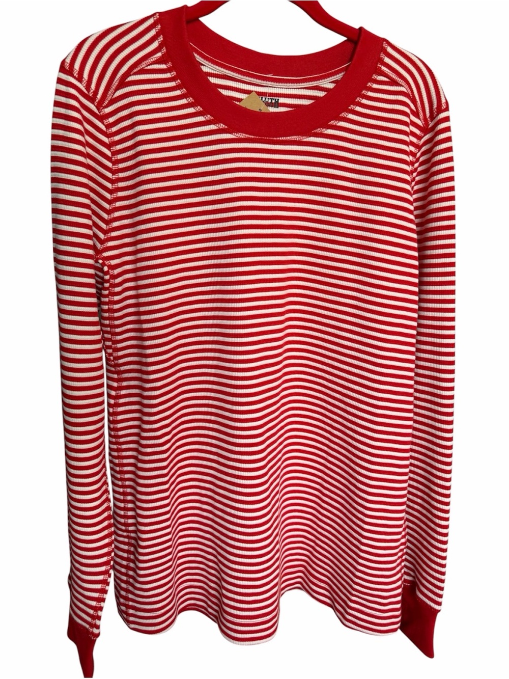 NWT Duluth Trading Co Women’s Waffle Crew Neck Red White Striped Sz Large